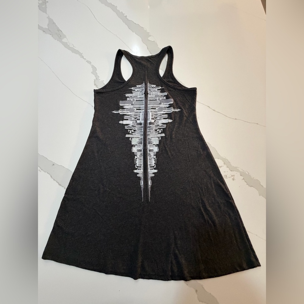 Black Racerback Tank Dress with White Chicago Skyline Urban Graphic size medium